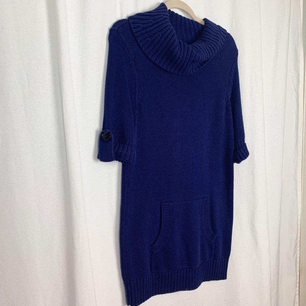 Athleta cowl-neck knit sweater tunic dress pocket rolled button sleeves - Picture 2 of 6